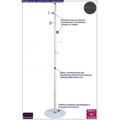 Fotografia Minimalistyczny wieszak stojący Uzet 7X - biały z kategorii Meble na ubrania