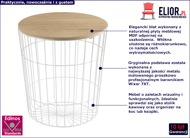 Druciany stolik kawowy w stylu loft Lamoro 2X