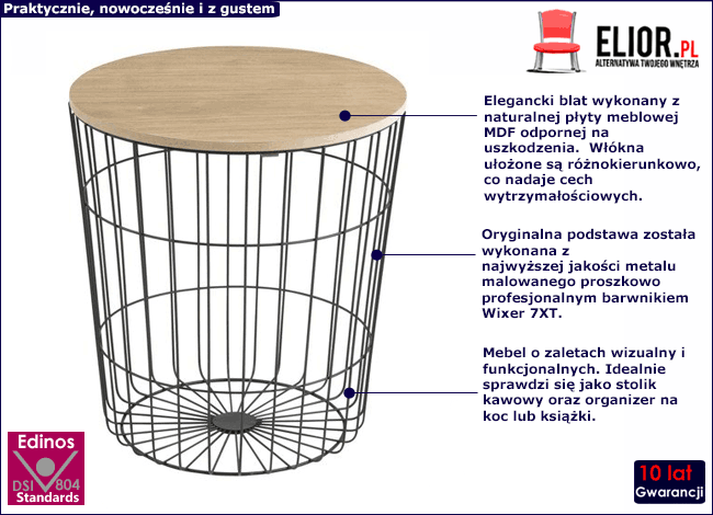 Druciany stolik kawowy w stylu loft Lamoro 2X