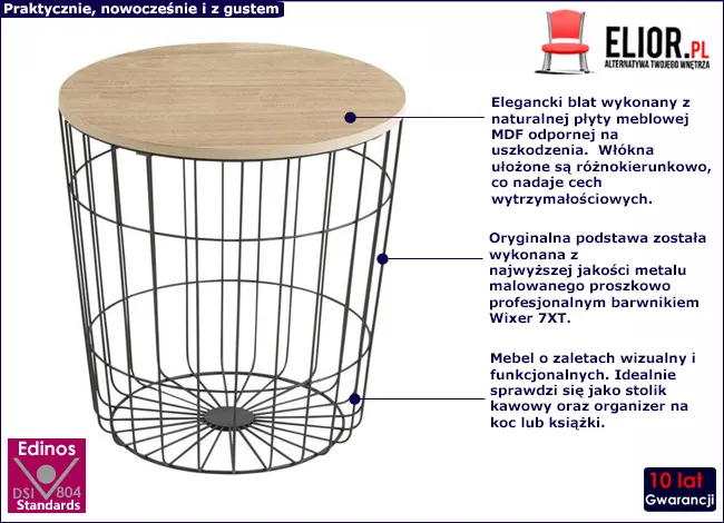 Druciany stolik kawowy w stylu loft Lamoro 3X