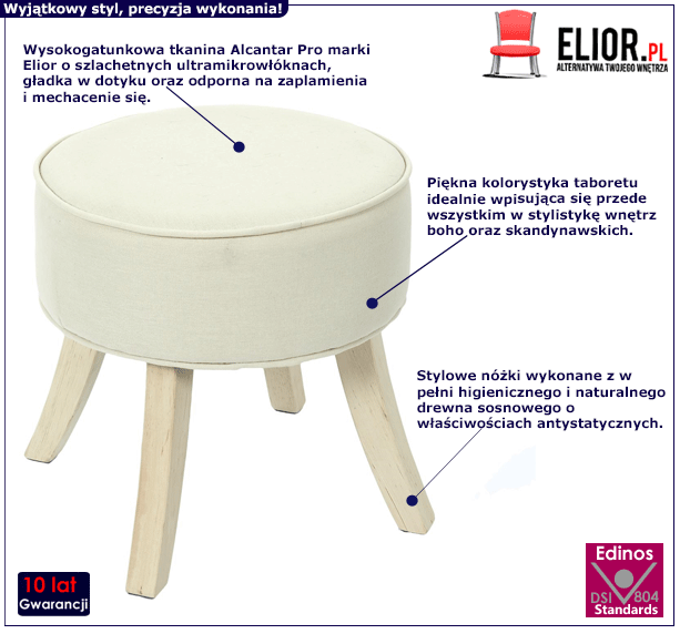 Beżowy taboret Maurell - tapicerowany