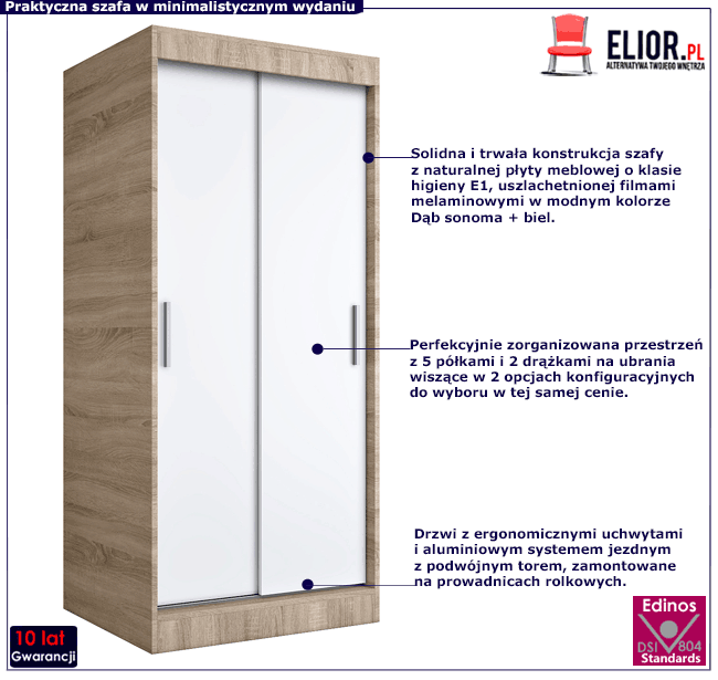 Szafa przesuwna w kolorze dąb sonoma i biel Erco 2X