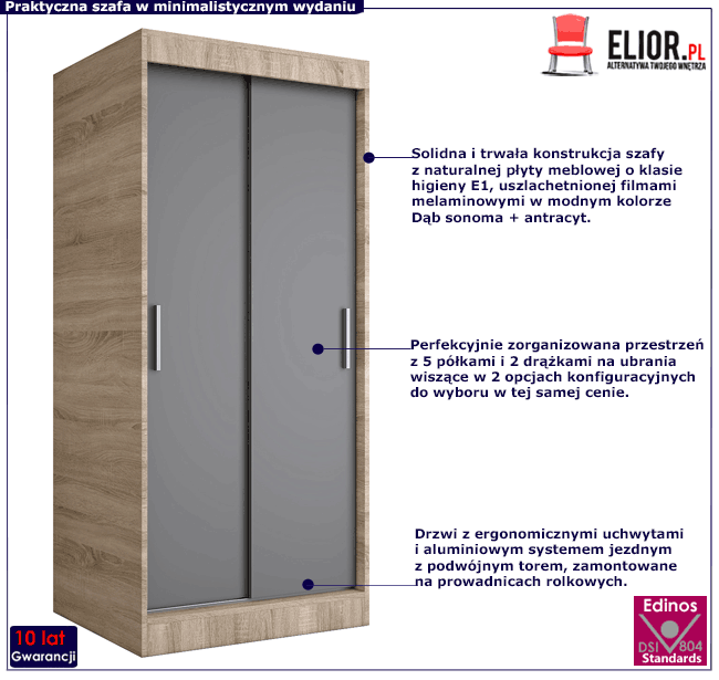 Szafa przesuwna w kolorze dąb sonoma i antracyt Erco 2X
