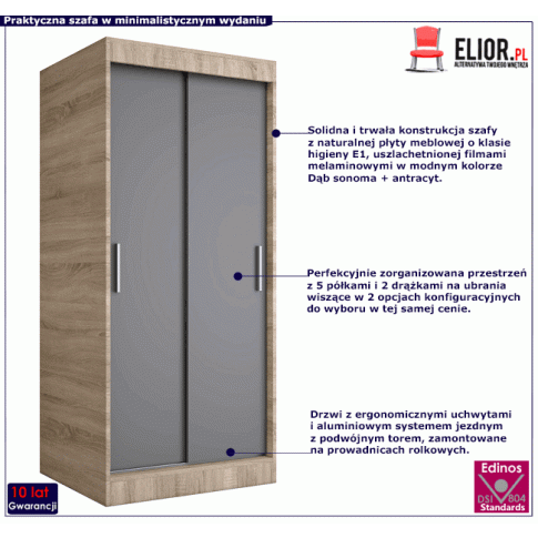 Szafa przesuwna na ubrania w kolorze dąb sonoma antracyt Corina 2X