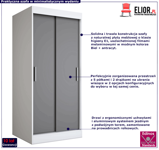 Biała szafa przesuwna z frontem w kolorze antracytu Erco 2X