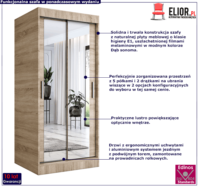 Szafa przesuwna z lustrem w kolorze dąb sonoma Edna 2X