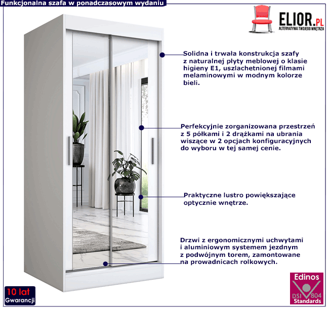 Biała szafa przesuwna z lustrem Edna 2X