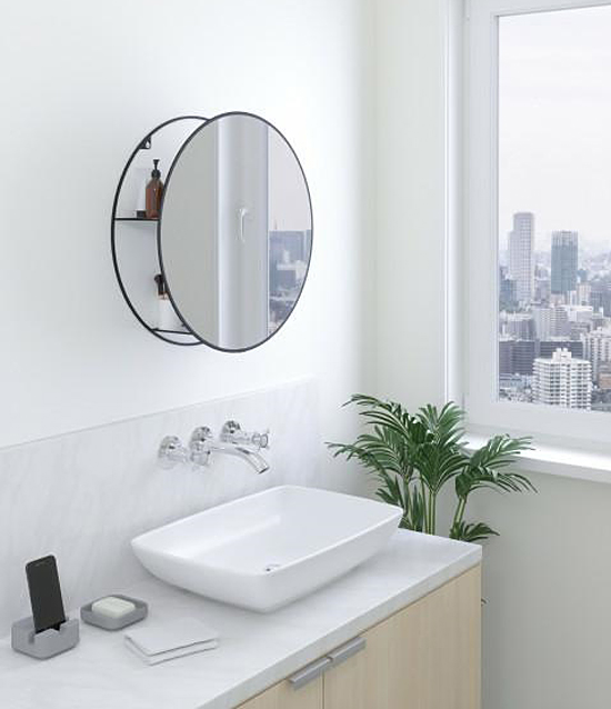 Minimalistyczne lustro z półką Sinet - okrągłe