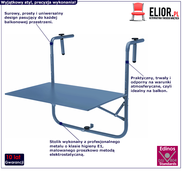 Niebieski stolik balkonowy Verde - niebieski