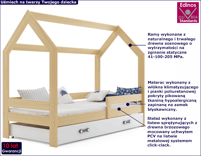 Sosnowe łóżko domek dla dziecka Bambino