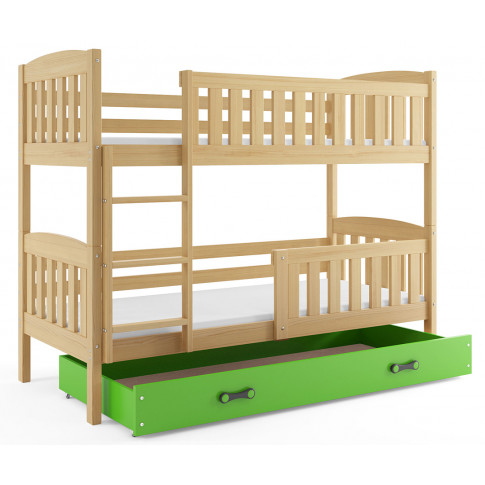 Drewniane łóżko z drabinka i zielona szuflada Celinda min