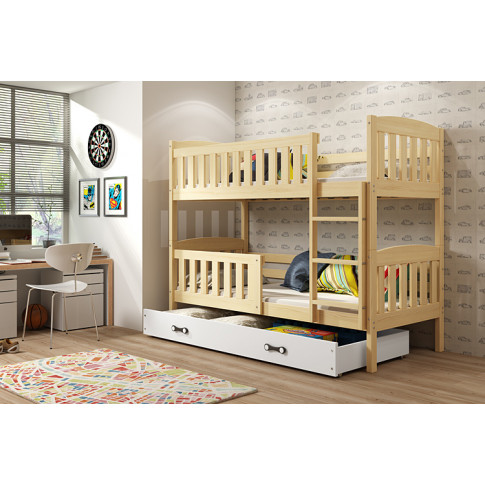 Drewniane łóżko dla dziecka z białą szufladą Celinda