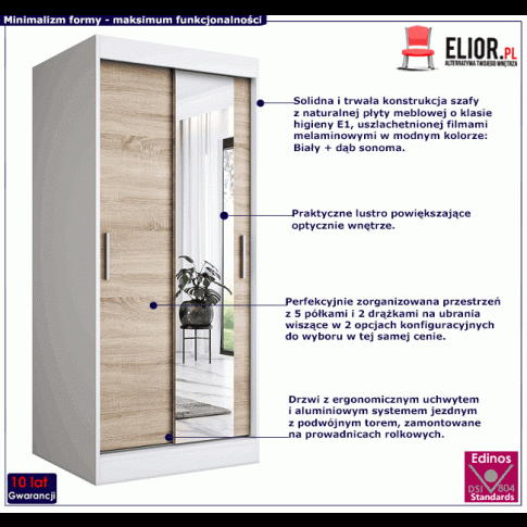 Szafa z lustrem w kolorze biały dąb sonoma Palmira 2X