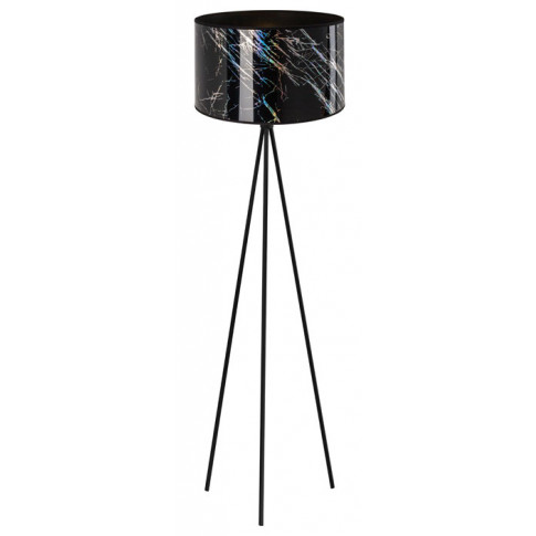 Czarna lampa podłogowa trójnóg EXX140-Merani z okrągłym zdobionym abażurem