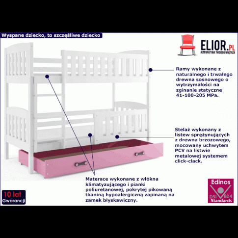 Piętrowe łóżko z różową szufladą Elize 3X