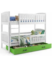 Białe łóżko piętrowe z zieloną szufladą 90x200 - Tello 3X w sklepie Edinos.pl