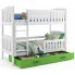 Białe łóżko piętrowe z zieloną szufladą 90x200 - Tello 3X