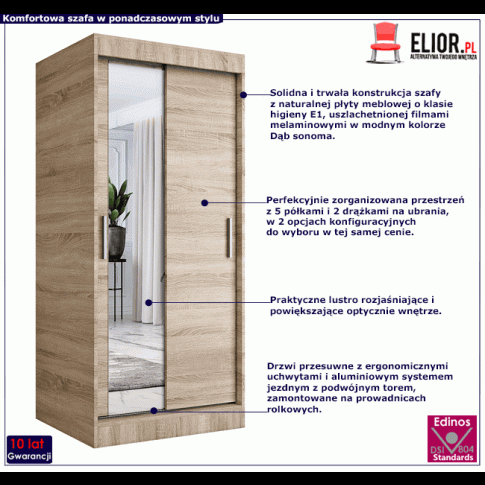 Szafa przesuwna z lustrem dąb sonoma Lenora 2X