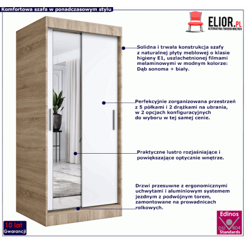 Szafa przesuwna z lustrem dąb sonoma biały Lenora 2X