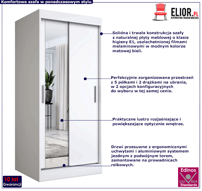Biała szafa przesuwna z lustrem Lenora 2X