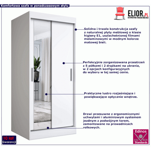 Szafa przesuwna z lustrem w kolorze białym Lenora 2X