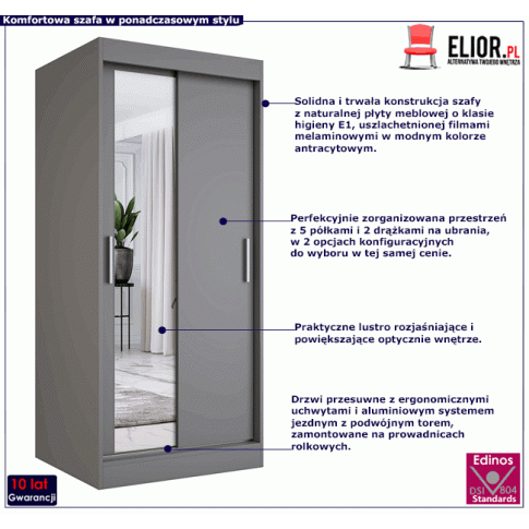 Szafa przesuwna w kolorze antracytowym Lenora 2X