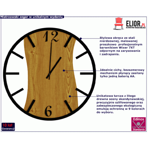 Sosnowy zegar ścienny w kolorze dębu Solaris