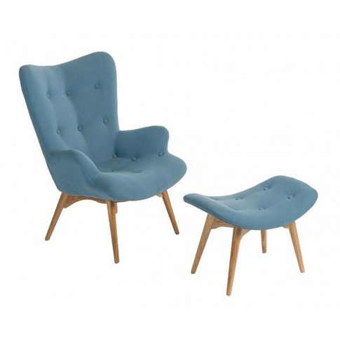 Niebieski fotel Selemi z podnóżkiem