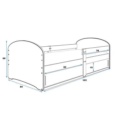 Rysunek z wymiarami łóżka Delmo