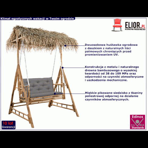 Bambusowa huśtawka ogrodowa z szarą poduchą Parano