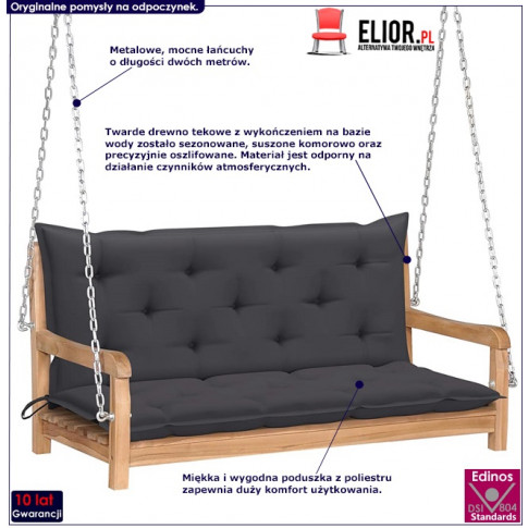 Drewniana huśtawka z antracytową poduszką Paloma 2X infografika