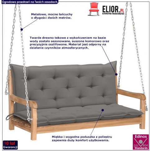 Drewniana huśtawka z szarą poduszką Paloma 2x infografika