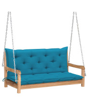 Drewniana huśtawka z błękitną poduszką - Paloma 2X