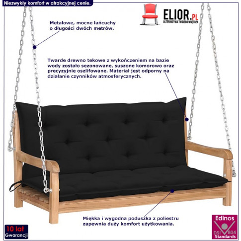 Drewniana huśtawka z czarną poduszką Paloma 2x infografika