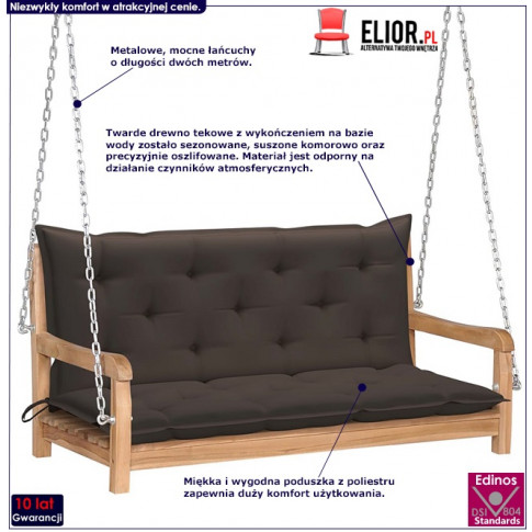 Drewniana huśtawka z poduszką taupe Paloma 2X infografika