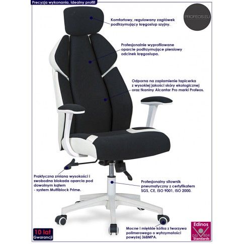Fotografia Czarny biurowy fotel obrotowy z regulowanym zagłówkiem - Zenter z kategorii Strona główna