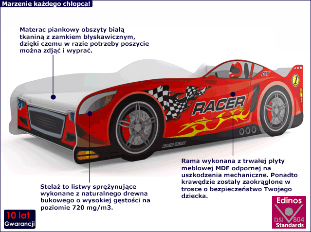 Czerwony samochód łóżko dla chłopca Garfi