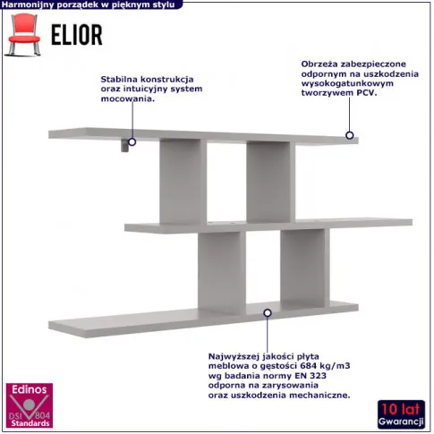 Szara minimalistyczna półka na ścianę Meggi szary
