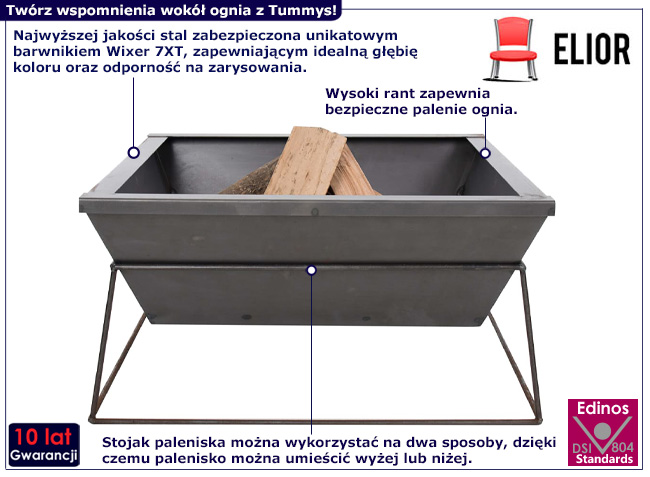 Kwadratowe palenisko ogrodowe Tummys