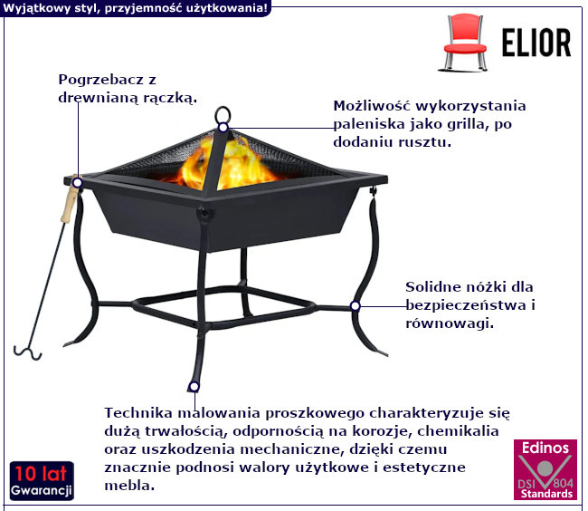 Czarne kwadratowe palenisko Dorwa do ogrodu