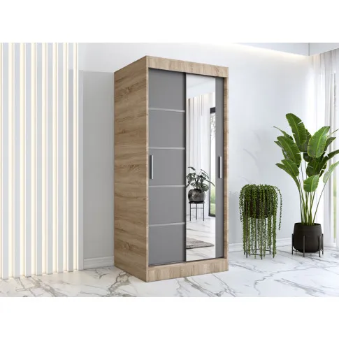 Wizualizacja aranżacji z szafą przesuwną dąb sonoma antracyt Lorenza 2X