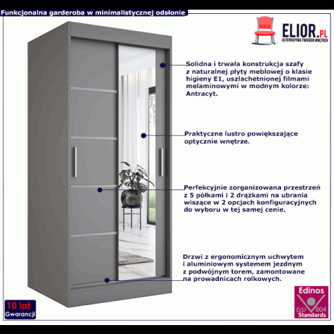 Szafa przesuwna na ubrania w kolorze antracyt Lorenza 2X