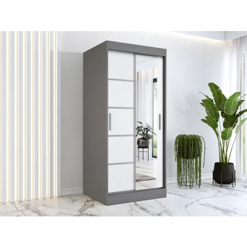 Wizualizacja aranżacji z szafą przesuwną antracyt biały Lorenza 2X