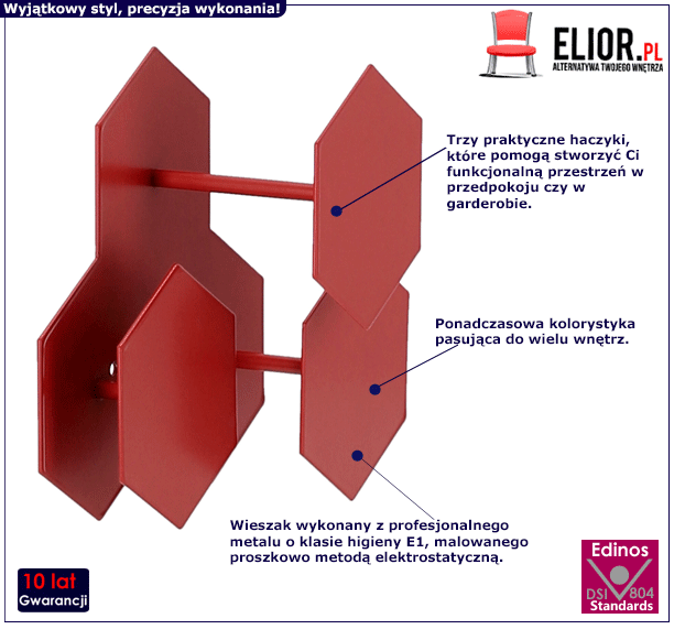 Czerwony wieszak Gloris - designerski