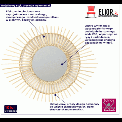 Beżowe lustro Milea rattanowe