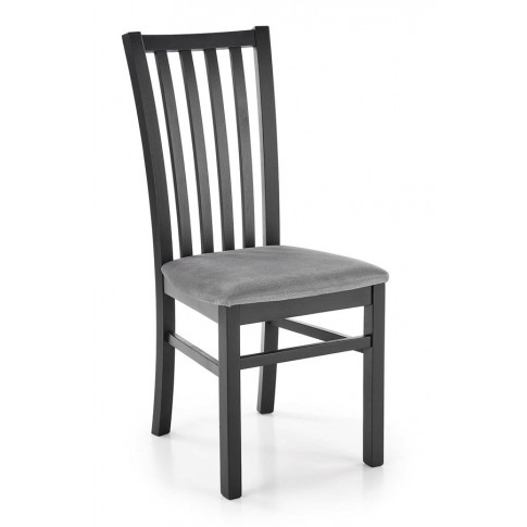 Czarne drewniane krzesło z popielatą tapicerką Billy