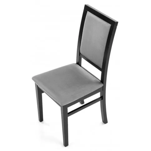 Czarne drewniane krzesło z popielatym siedziskiem i oparciem Prince