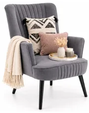 Popielaty fotel welwetowy do salonu - Estan w sklepie Edinos.pl