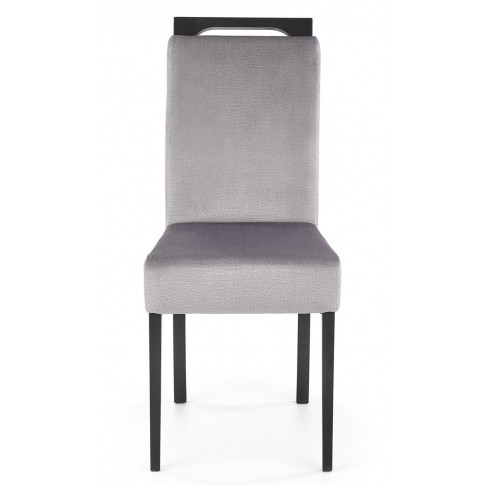 Drewniane czarne krzesło z popielatą tapicerką Tridin