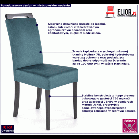 Bukowe czarne krzesło do jadalni z zieloną tapicerką Tridin